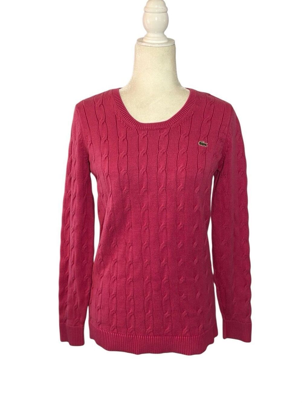 Lacoste hot pink cable knit crewneck cotton sweater - M (France size 40)